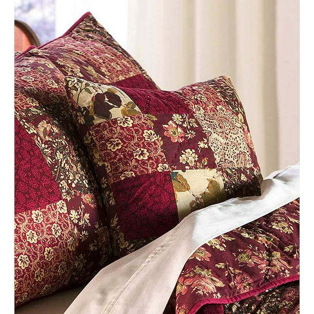 Plow & Hearth Cranberry Floral Patchwork Throw Pillow
