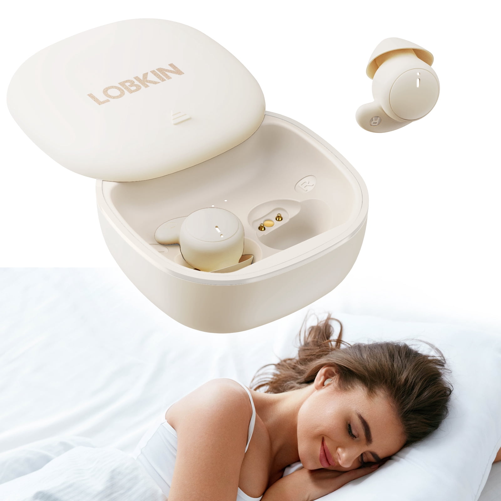 LOBKIN Sleep Headphones,Wireless Earbuds,IPX6 Waterproof Sleep Earbuds for Side Sleepers in-Ear Soft Mini Invisible Buds for Sleeping Working,Beige