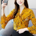 thumbnail image 3 of Floral Printed Bow Chiffon Shirt Spring Summer Three Quarter Flare Sleeve Blouse, 3 of 8