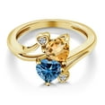 thumbnail image 3 of Gem Stone King 18K Yellow Gold Plated Silver Yellow Citrine Persian Blue Moissanite and White Moissanite Ring for Women (1.48 Cttw, Heart Shape 6MM, Gemstone November Birthstone, Size 6), 3 of 6