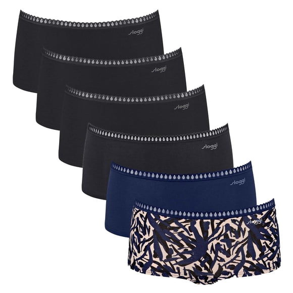 Sloggi braguitas de mujer, pack de 6 - GO Crush Short C6P, braguitas, algodón elástico Negro/Azul XS (X-Small)