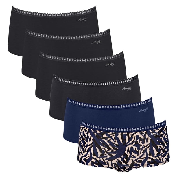 Sloggi braguitas de mujer, pack de 6 - GO Crush Short C6P, braguitas, algodón elástico Negro/Azul XL (X-Large)