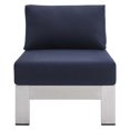 thumbnail image 3 of Ergode Shore Sunbrella Fabric Aluminum Outdoor Patio Armless Chair - Silver Navy, 3 of 5