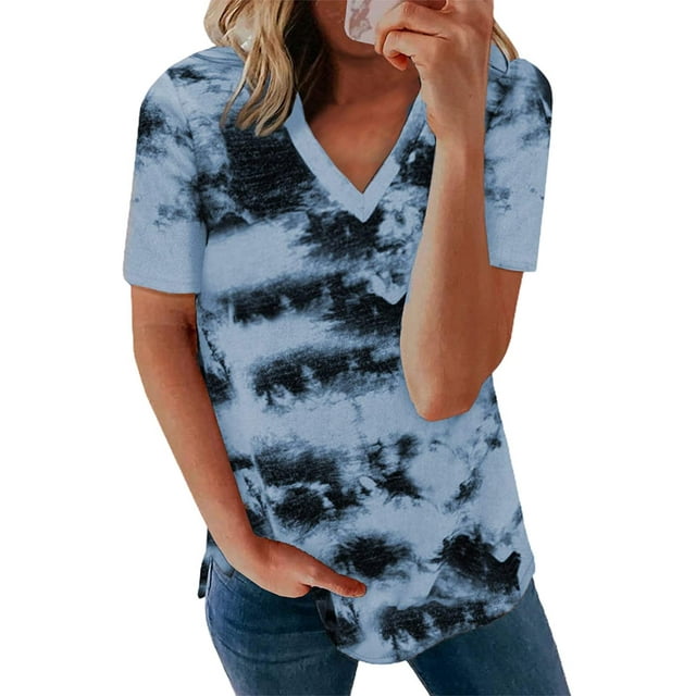 Womens Striped Color Block Short Sleeve Causal Blouses T Shirts Tops