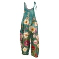 thumbnail image 2 of Women Leaf Print Bib Overalls Loose Fit Bohemian Wide Leg Jumpsuit With Pockets Green L, 2 of 4