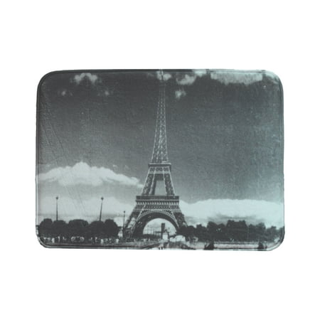 Single (1) Memory Foam Bathroom Step-Out Mat : Paris Night Sky, Eiffel Tower, Non Skid Backing, 17