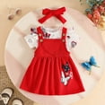 thumbnail image 2 of HCNTES Toddler Girls Summer Outfit Round Neck Short Sleeve Smocked T-shirt Elastic waist Casual Pants 2Pcs Cartoon Print 2PCS Set(L01-Red,3-6 Months), 2 of 5