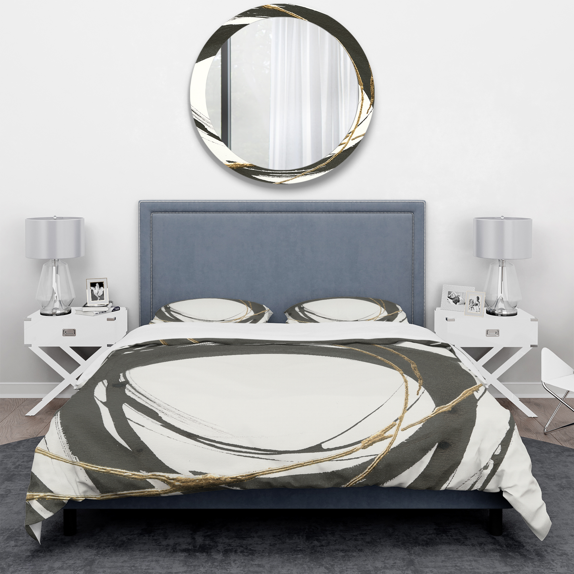 Designart 'Gold Glamour Circle II' Geometric Duvet Cover Set