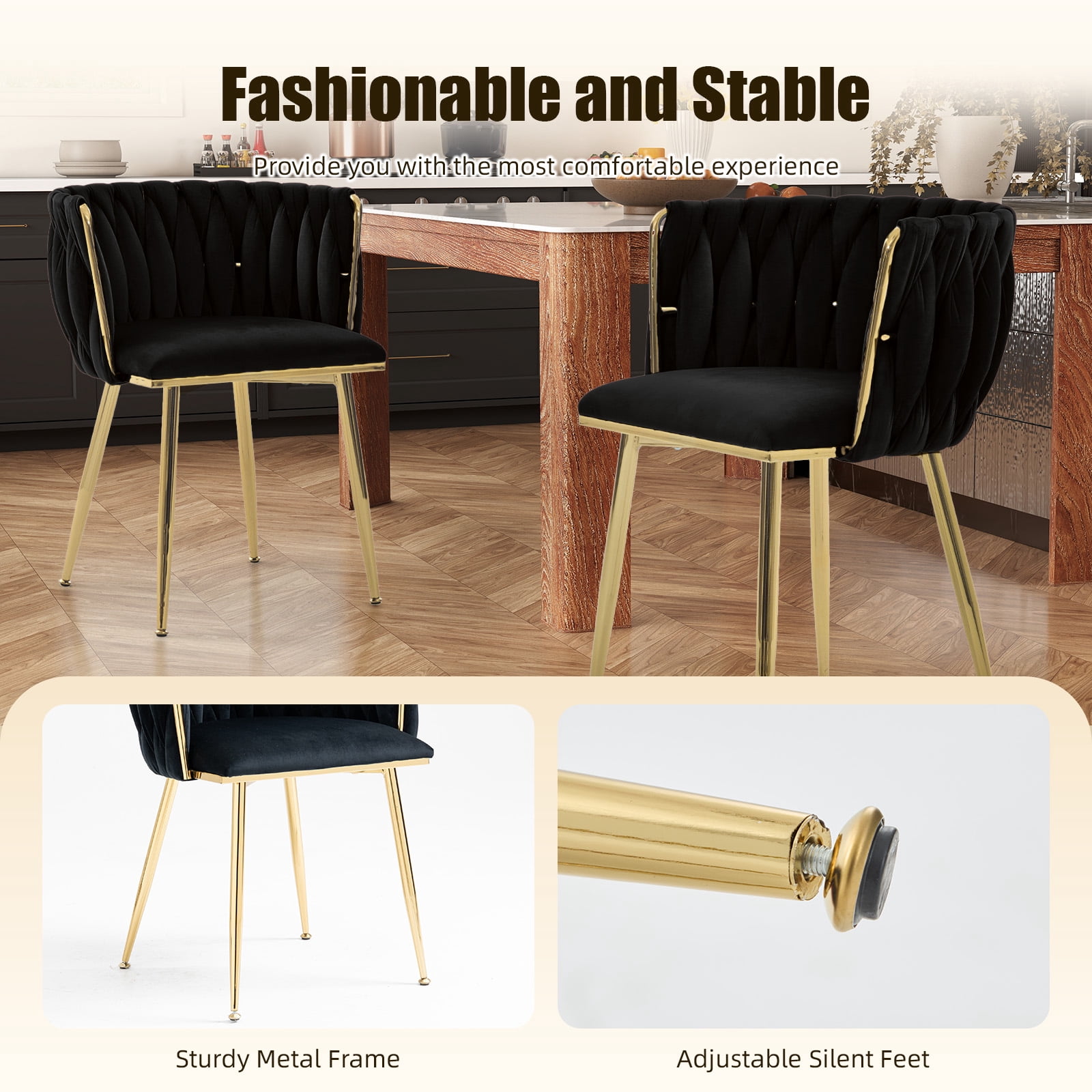 MOONMISS Dining Chairs Set of 4 with Metal Legs for Kitchen Dinning Room,Black