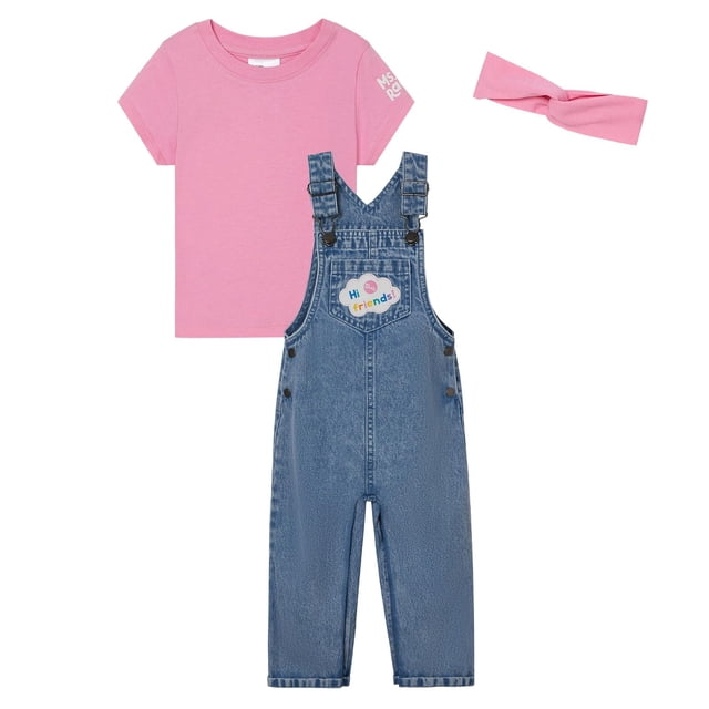 Conjunto para Niñas Pequeñas Ms Rachel: Overol de Mezclilla, Playera y Cinta para el Pelo