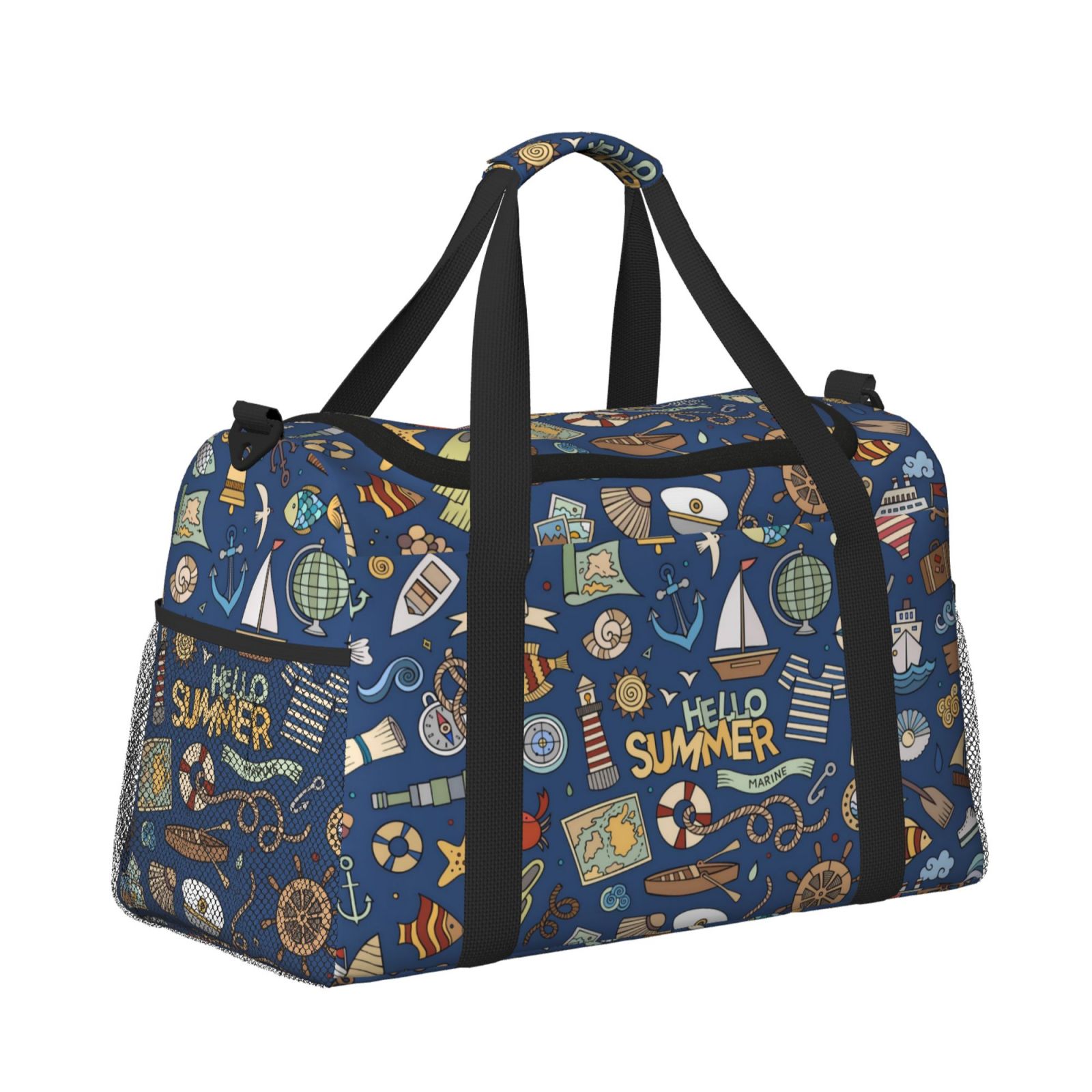 Fuzoiu Marine Nautical Print Travel Duffle Bag,Carry On Tote Bags,Duffel Bag,Sport Gym Bag, Hospital Bag for Labor and Delivery, Overnight Bag,Luggage Bag