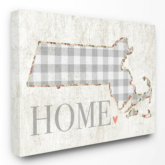 The Stupell Home Decor Collection Gingham Massachusetts Heart and Home Wall Art
