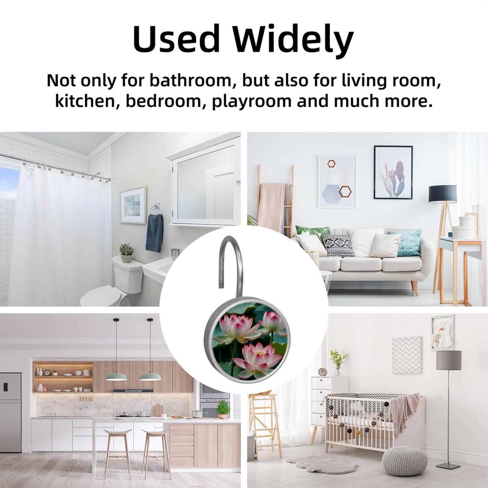 Imobaby 12 Pcs Metal Shower Curtain Hooks Rust Proof for Shower Curtain Liner - Dewdrop Lotus