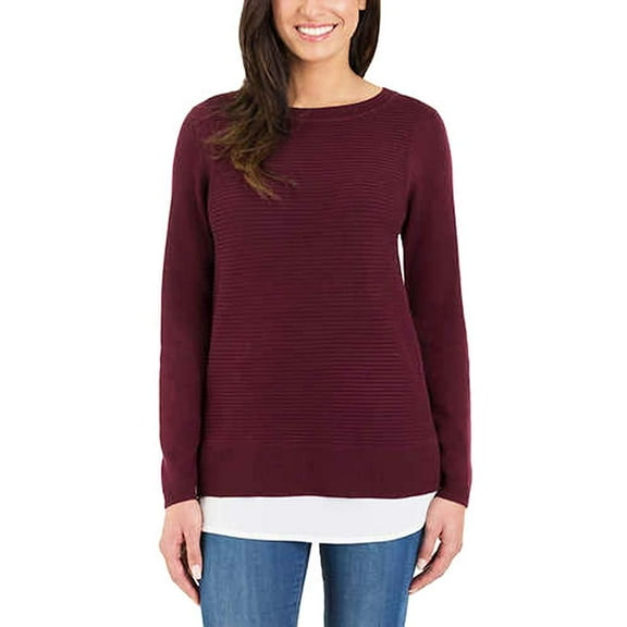 Hilary Radley Ladies' 2fer Sweater (Heather Wine, Medium)
