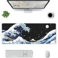 thumbnail image 4 of Japanese Blue and Black Sea Wave Mouse Pad Abstract Blue Desk Mat 31.5x11.8 Inch Sea Wave Texture Non-Slip Rubber Base Wave Mousepad Stitched Edges Keyboard Mouse Mat Desk Pad for Office Home Game, 4 of 15