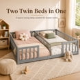 thumbnail image 2 of Miniyam Double Twin Floor Bed for Kids, Wood Bed Frame with Guardrails, Low Profile Design, Gray, 2 of 8