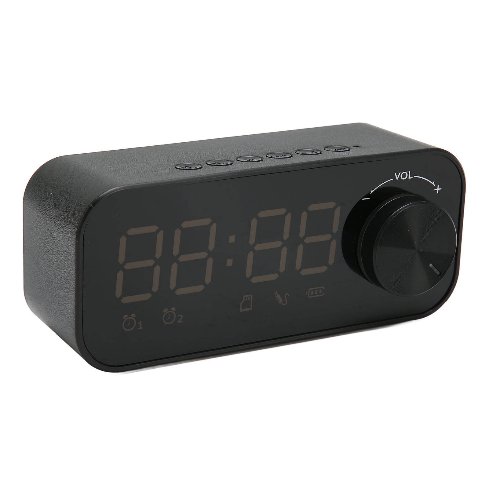 Suodoka Bluetooth Speaker Alarm Clock Radio Digital LED Display Subwoofer Mini Mirror Black - 6.3 inches / 16 cm Compact Portable Smart Desk Clock for Bedroom Office Home Decor