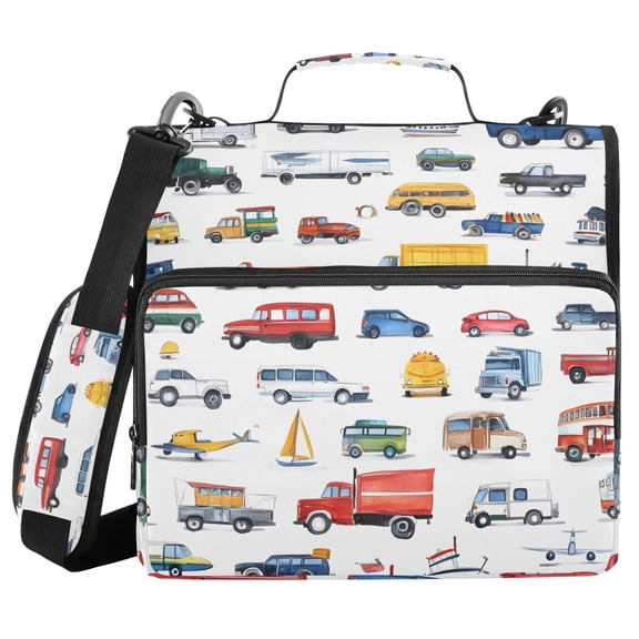 3 Ring Zipper Binder with Shoulder Strap Waterproof Trapper Keeper 2 Inch D-Ring 500 Sheets Capacity Car Trucks Boats Planes