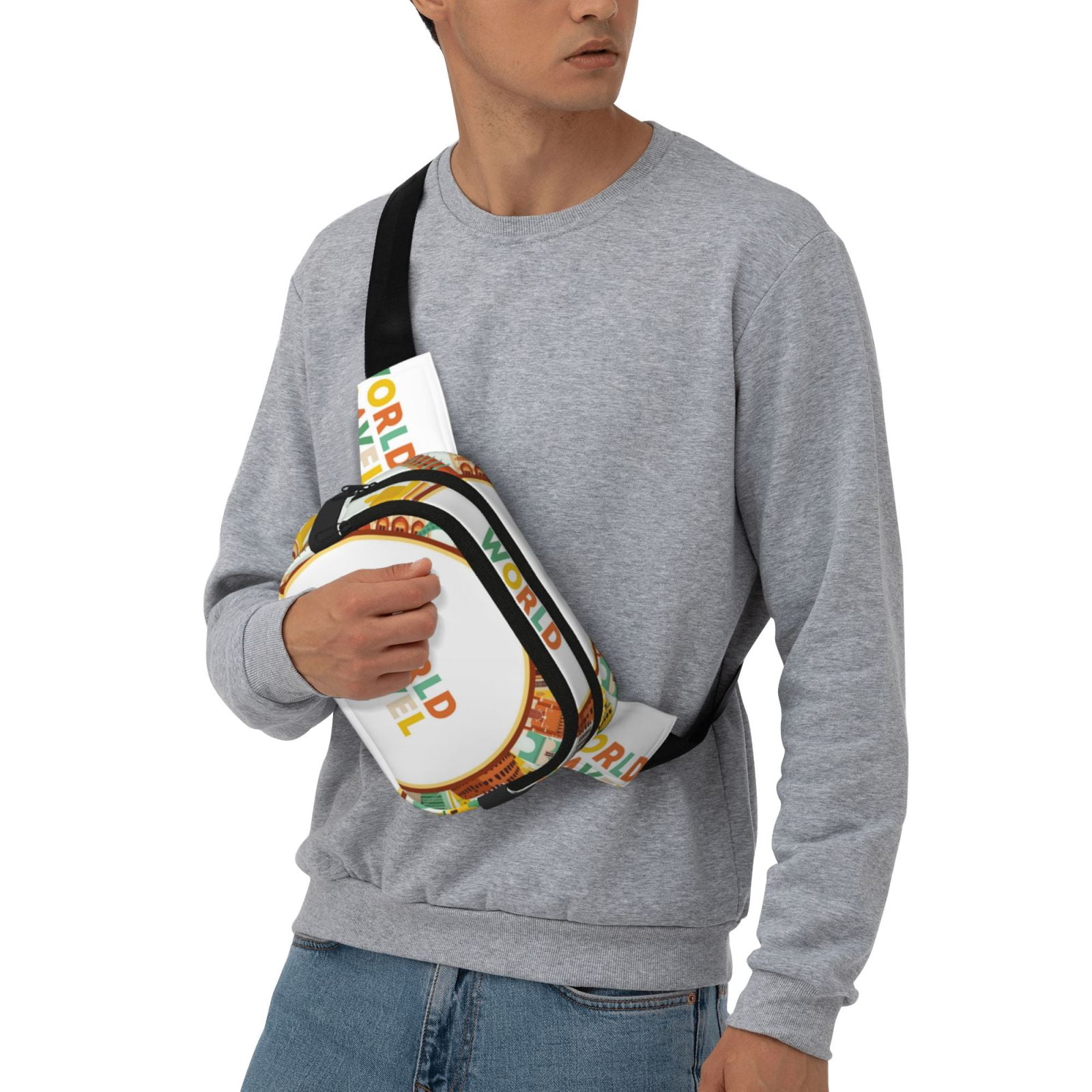 Picia World Travel3 Print Square Double-Layer Waist Bag Mini Adjustable Waist Belt Bag Exercise Running Travel Hiking