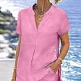 thumbnail image 4 of YanHoo Cotton Linen Sets for Women 2 Piece Summer Outfits Short Sleeve V Neck Top Wide Leg Pants Matching Casual Set, 4 of 7