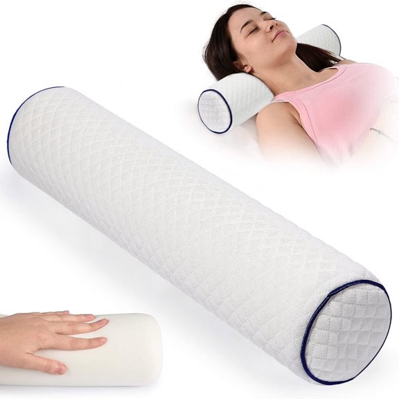 Round Cylindrical Pillow Roll Pillow with Cervical Bolster Pillow Removable Washable Viscoelastic Foam Cover,Ergonomically Designed for Head,Neck,Back and Legs White