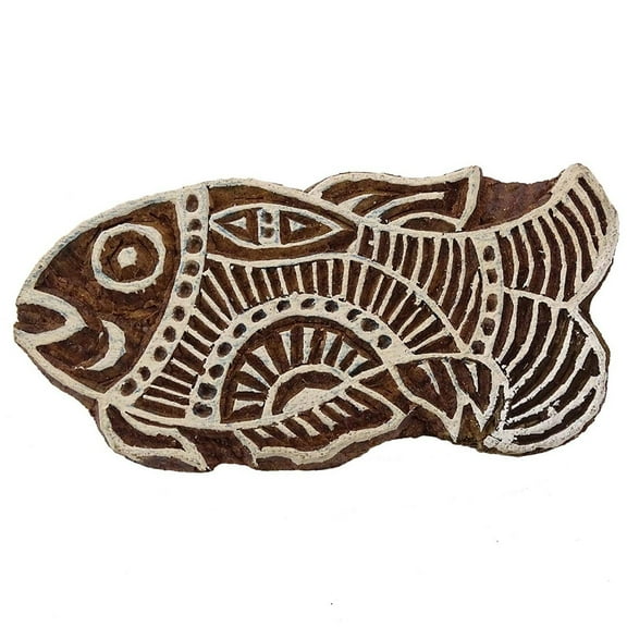 Wooden Decorative Indian Hand Carved Floral Printing Block Brown Wood Stamps