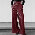 thumbnail image 2 of Women'S Faux Leather Pants Pu High Waist Wide Leg Pants With Pockets Pleated Fall Winter Fashion Flare Trousers, 2 of 4