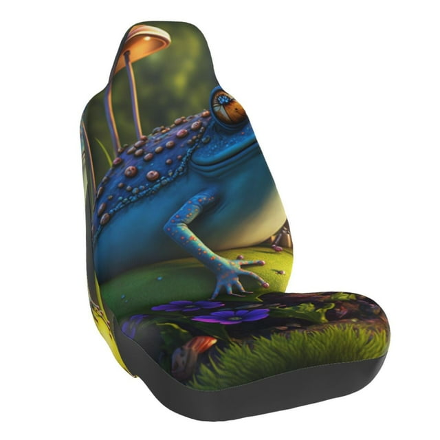 Wukai Cute Blue Frog Full Set Car Seat Covers with Soft Padding Universal Auto Front Seats Protector and Cushion Mat