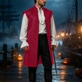 thumbnail image 2 of Atkumj Medieval Vest for Men Trendy Solid Color Long Waistcoat Vintage Stand Collar Front Patch Pockets Button Down Sleeveless Vest, 2 of 10