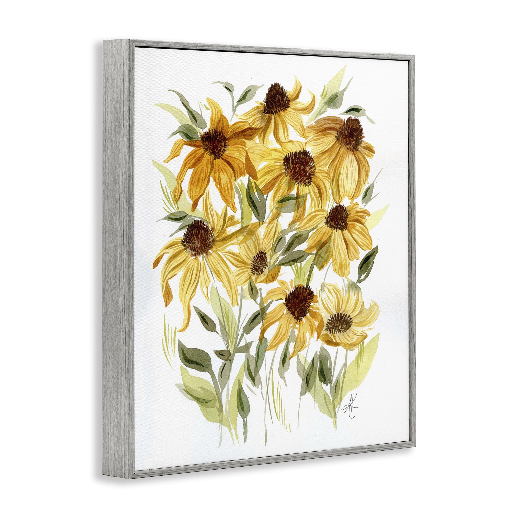 Stupell Industries Yellow Rudbeckia Florals Botanical & Floral Painting Gray Framed Art Print Wall Art, 11 x 14