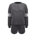 thumbnail image 4 of Short Sets Women 2 Piece Outfits Women's Striped Drop Shoulder Sweatshirt And Shorts Casual Two Piece Set For Fall Winter Comfort, 4 of 4