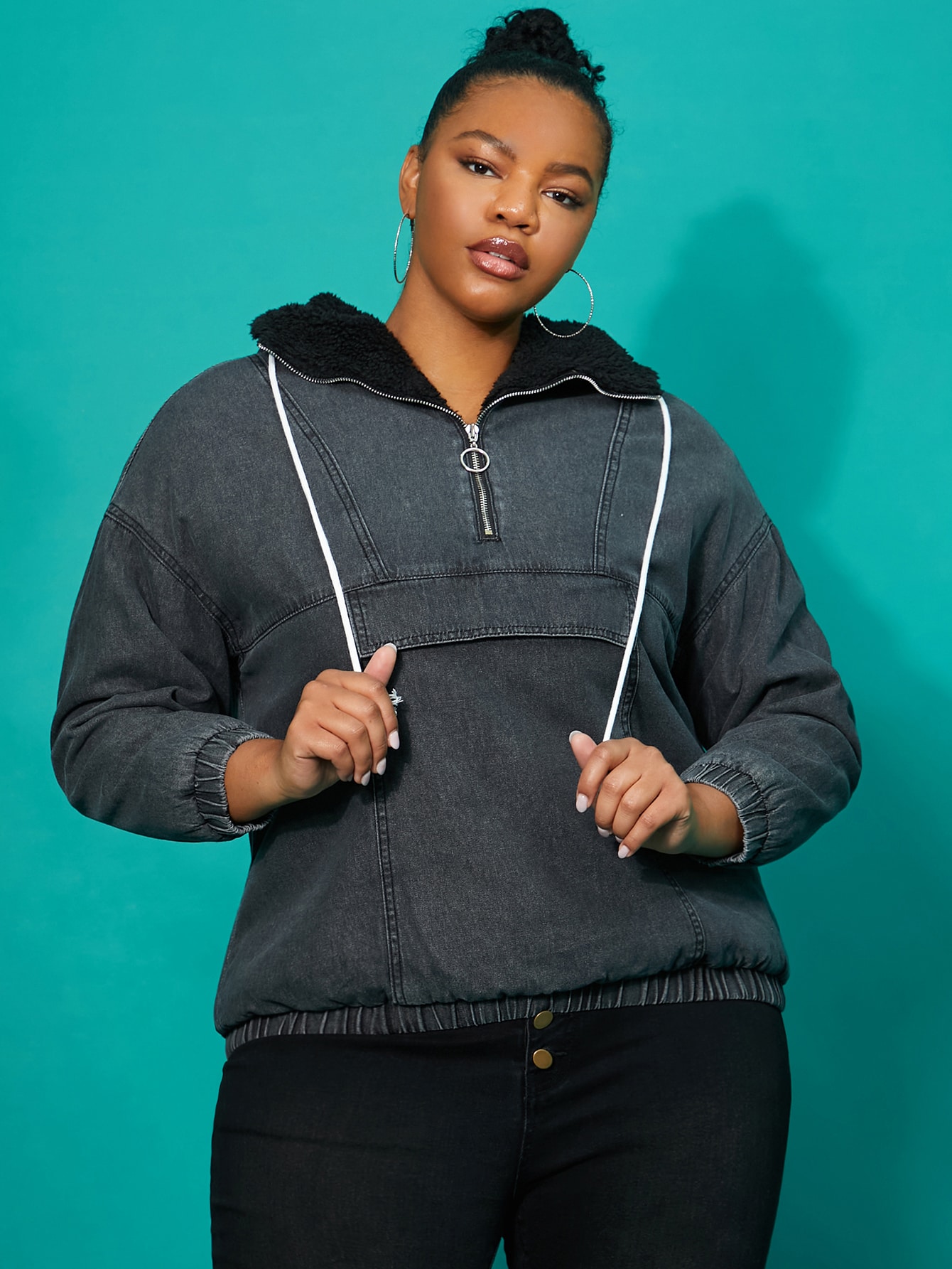 Plus Size Drop Shoulder Half O ring 