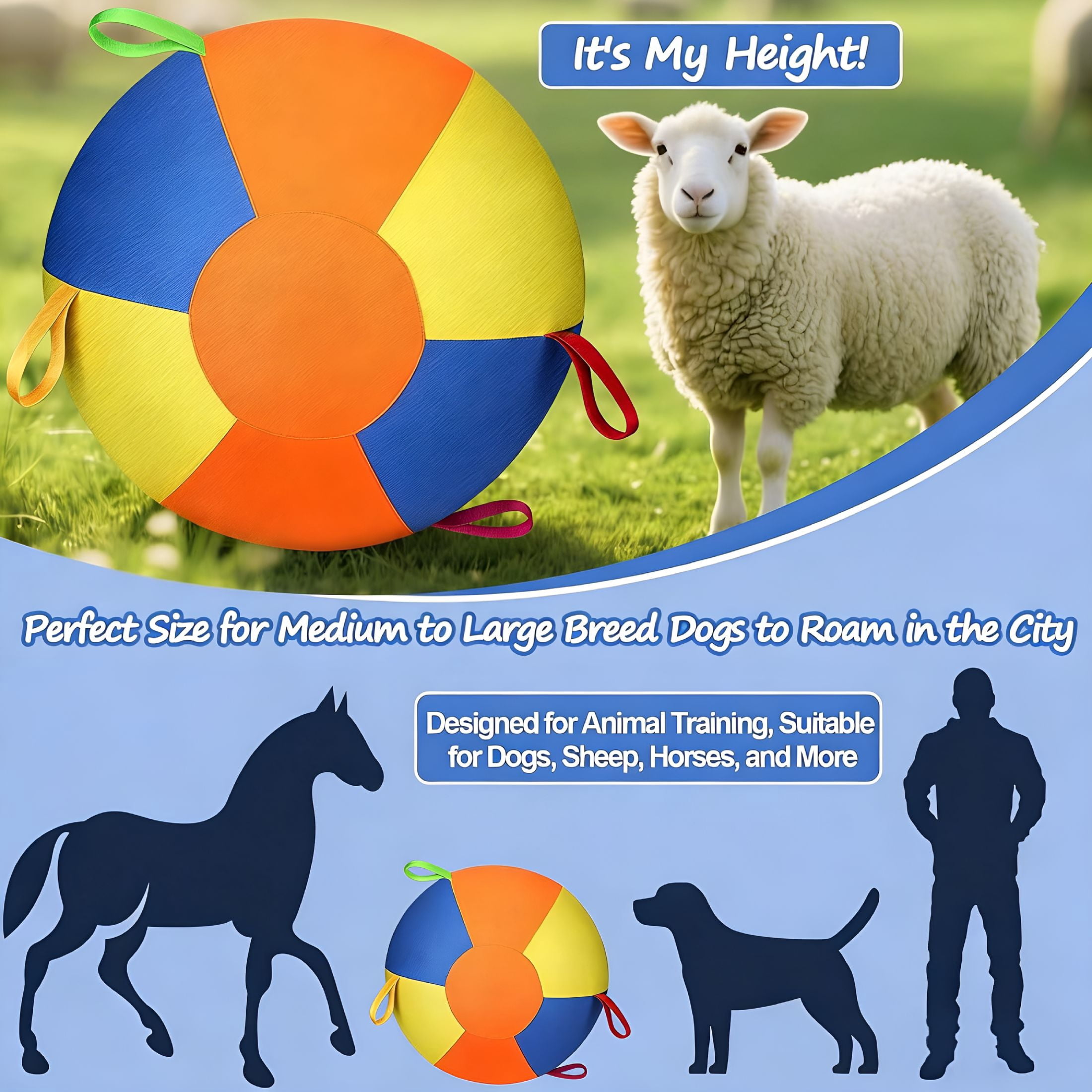 BESTSKY Large Inflatable Herding Ball for Dogs with Pump, Durable Tear-Resistant Dog Exercise Ball 22in, Interactive Outdoor Play Ball for Active Dogs Training Enrichment