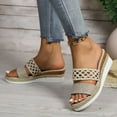 thumbnail image 2 of Womens Elastic Strappy Wedge Sandals Open Toe Summer Beach Low Wedges Shoes Beige 5.5, 2 of 7