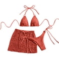 thumbnail image 4 of GEWSEY Women's 3 Piece Swimsuits Halter Triangle Crochet Bikini Sets with Cover Up Skirt (Brick Red, M), 4 of 9