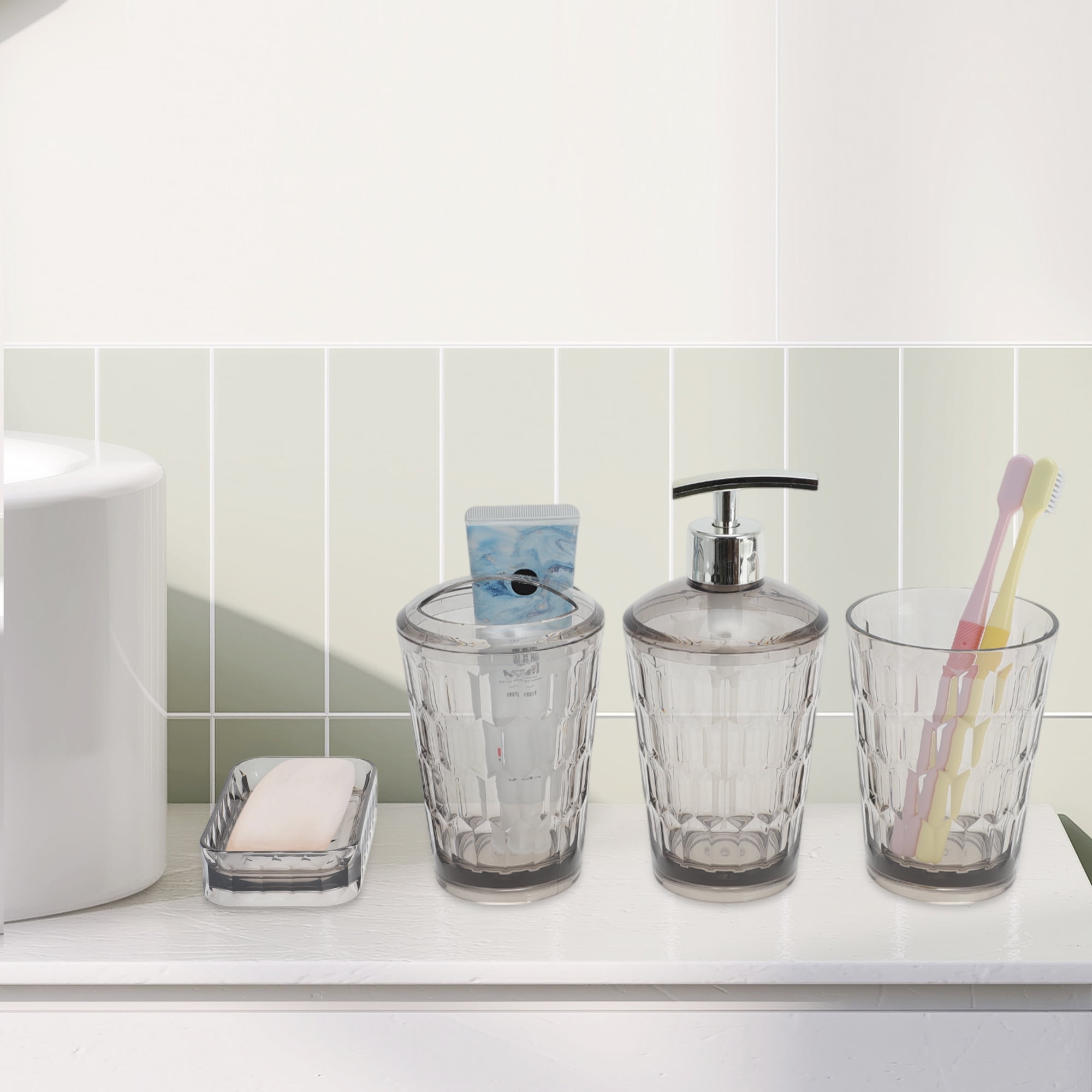 Unique Bargains 4Pcs Transparent Bathroom Accessories Set Gray