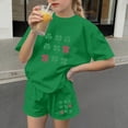thumbnail image 5 of Atogsazn Kids Girl Summer St. Patrick's Day Clothes Set Children Short Sleeve Pullover Tshirt Shorts Outfit 02-Green 4-5 Years Fashion, 5 of 6