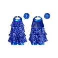 thumbnail image 2 of Raenseen Kids Girls Sequins Latin Jazz Hip Hop Ballet Dance Leotard Halter Tassel Mini Dress with Royal Blue 6, 2 of 9