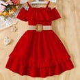 thumbnail image 2 of Kids Hoodie Dress Toddler Kids Girls Fashion Cute Solid Color Flounce Suspenders Sleeveless Belt Dress Girls Plus Size Formal Dress Red-A 5Y, 2 of 9