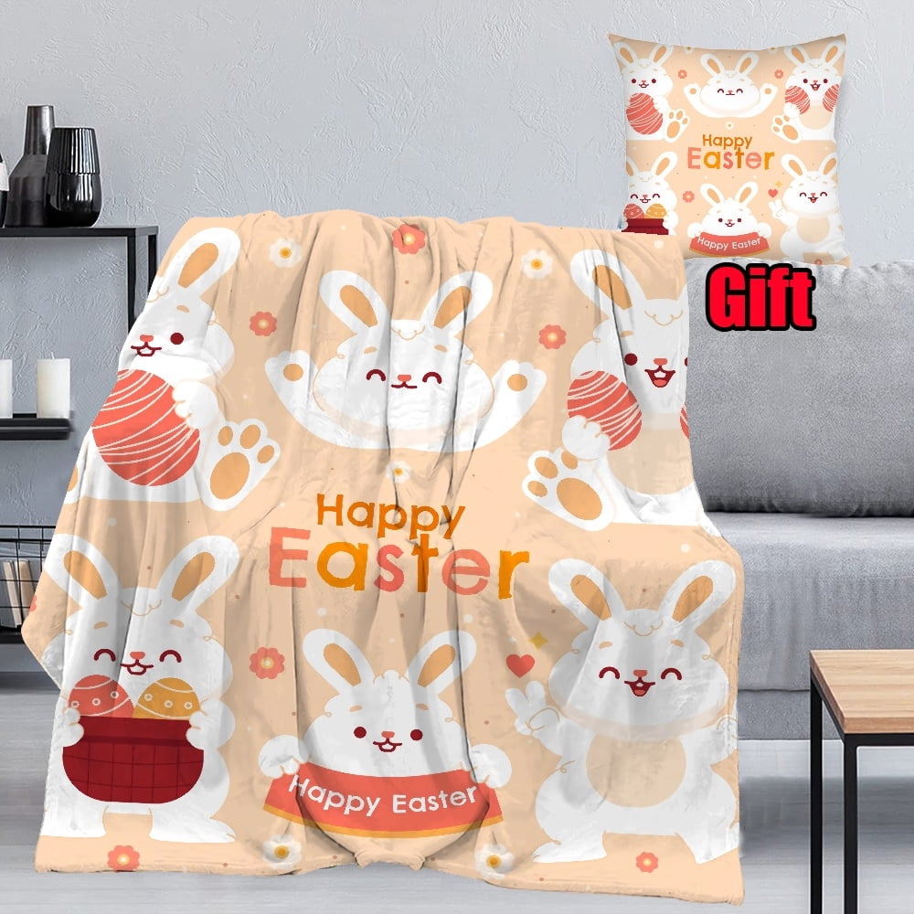 Dicasser Easter Rabbits Throw Blanket With Pillow Cover Plush Flannel