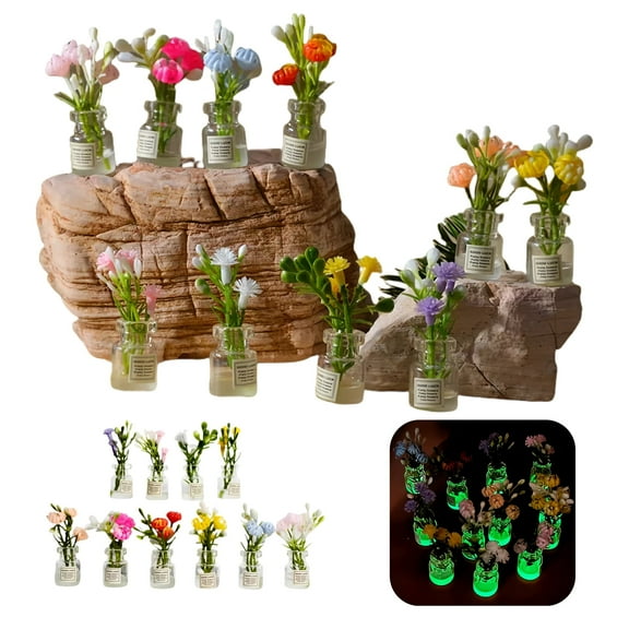 10PCS Glow Mini Glass Bottles w/Flowers - DIY Jewelry Charms, Keychain Craft Kit