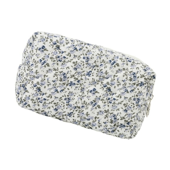 Vocoste 1 Pc Women Portable Little Flower Pattern Makeup Bag for Travel Vacation Blue Cotton