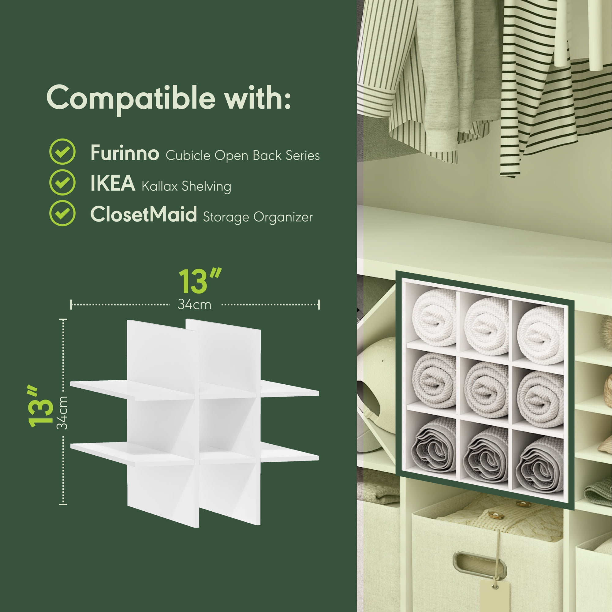 Furinno CUBICLE 9-Compartment Bottle Storage Cube Organizer Insert in White