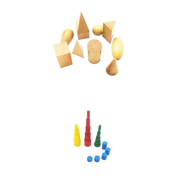Abbracc Montessori Learning Resource Knobless Cylinders + Solid Geometry Blocks For Count Learning, Color Recognizing, Head-hand Coordination