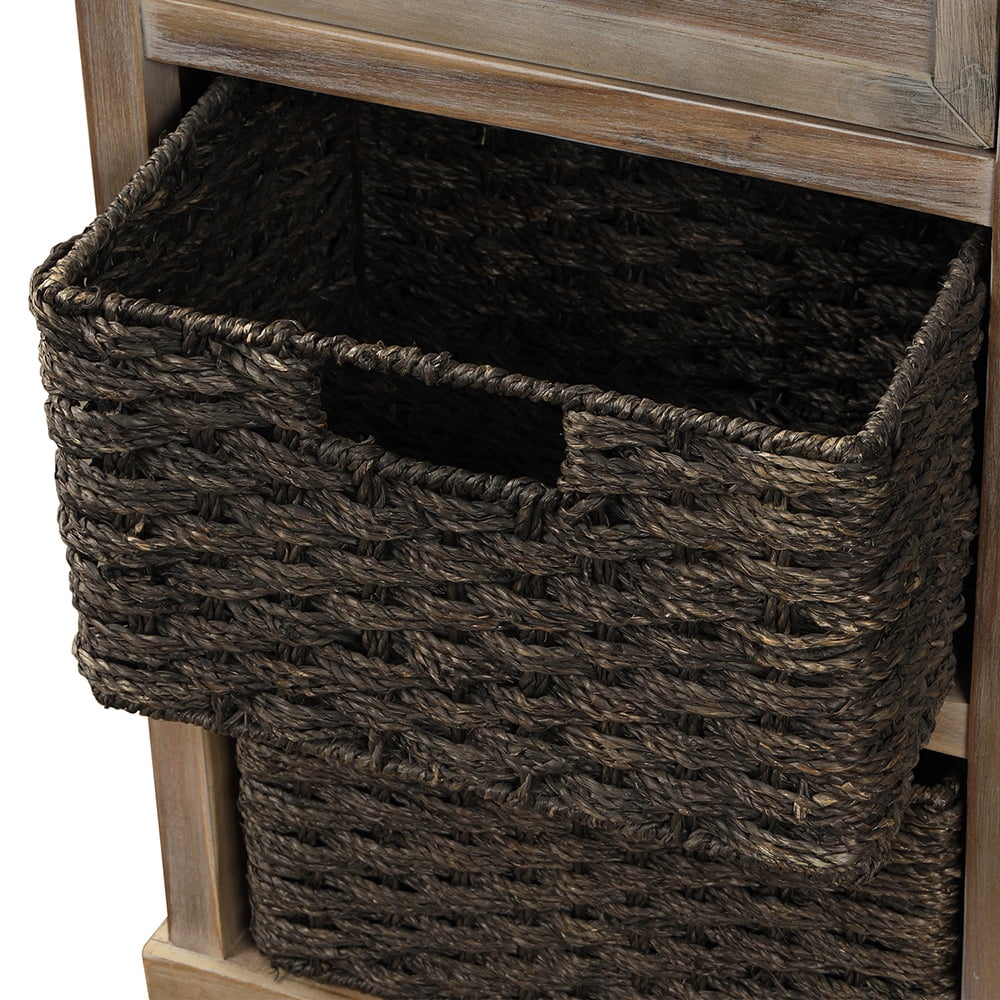Kepooman Rustic Wooden Storage Cabinet with 2 Drawers & 4 Fabric Basket for Dining Room Entryway, 28"L x 11.8"W x 28"H, White Washed Kepooman Rustic Wooden Storage Cabinet with 2 Drawers & 4 Fabric Basket for Dining Room Entryway, 28"L x 11.8"W x 28"H, White Washed