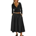 thumbnail image 3 of 2 Piece Lounge Sets for Women Matching Vacation Outfits Button Down Ribbed Cardigan Elastic Waist Skirt Sets, 3 of 7