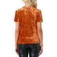 thumbnail image 3 of Camiseta de terciopelo de mujer Inspire Chic para fiesta, cuello redondo, manga corta, casual, talla L, color naranja café, 3 of 6