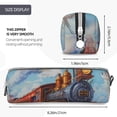 thumbnail image 3 of Pofeuu Cartoon Train Hot Air Balloon Print Leather Pencil Case, Leather Pencil Pouch Large Capacity, Big Pencil Pouch with Zipper Vintage Pen Bag Fountain Pen Holder, 3 of 7