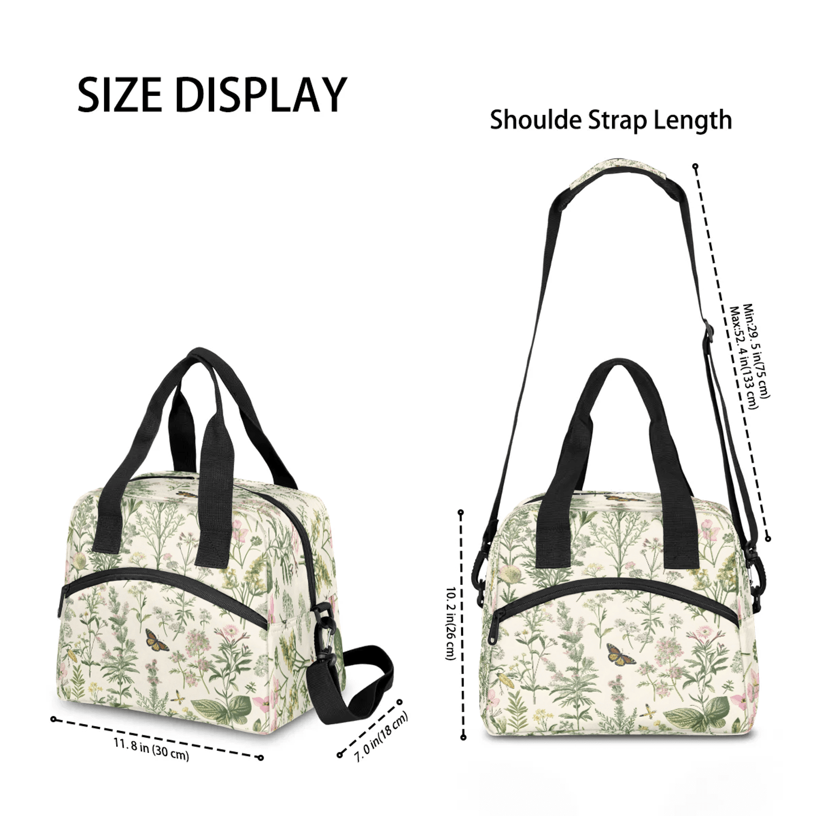 Herdesigns Wildflowers Botanical Floral Plant Insulated Lunch Bag for Women Men Adult, Reusable Insulated Cooler Lunch Box Lunch Tote Bag for Work Picnic Beach