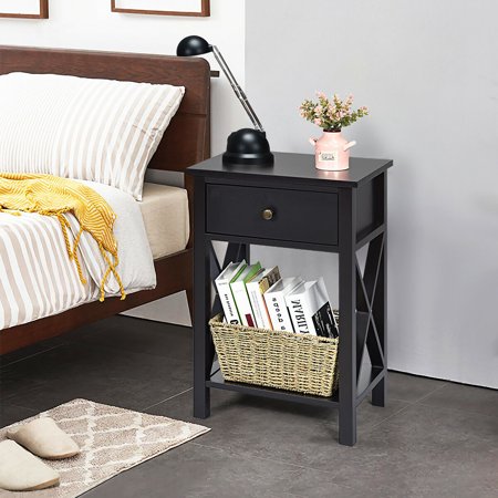 Costway Nightstand Chair Side End Table With Drawer Shelf Bedroom Furniture Brown Walmart Canada